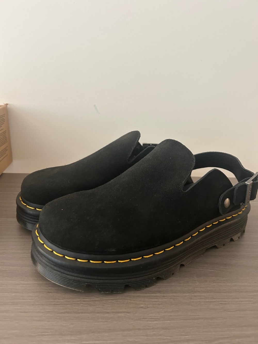 Dr. Martens Black Suede Slingback Clogs